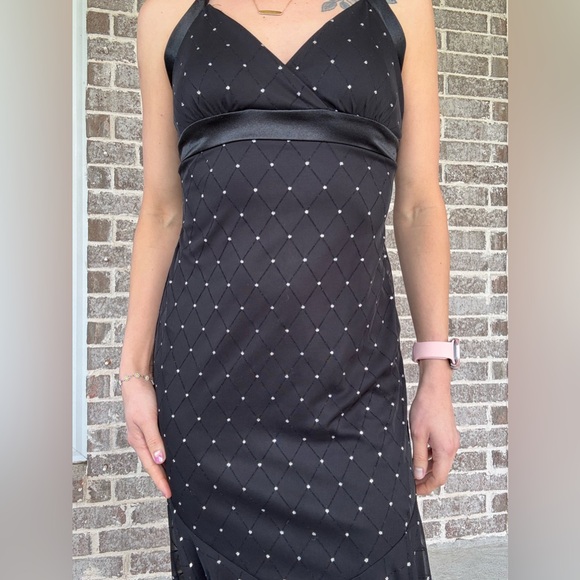Vintage Rhapsody Little Black Dress w/Silver Diamond Pattern & Open Back - Picture 2 of 10